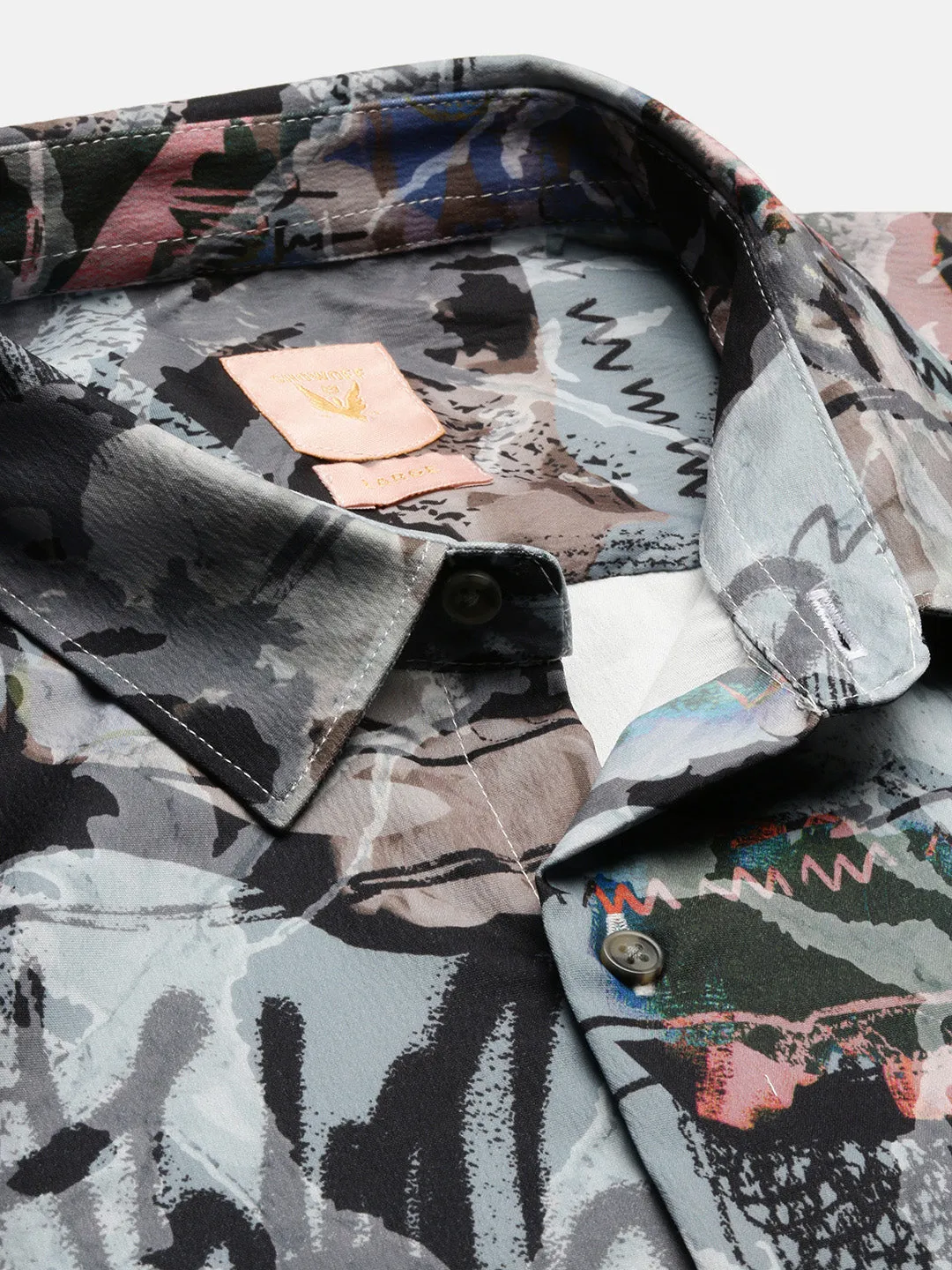 Men Multi Standard Slim Fit Abstract Opaque Printed Casual Shirt