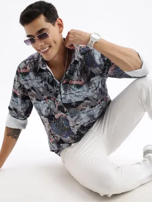 Men Multi Standard Slim Fit Abstract Opaque Printed Casual Shirt
