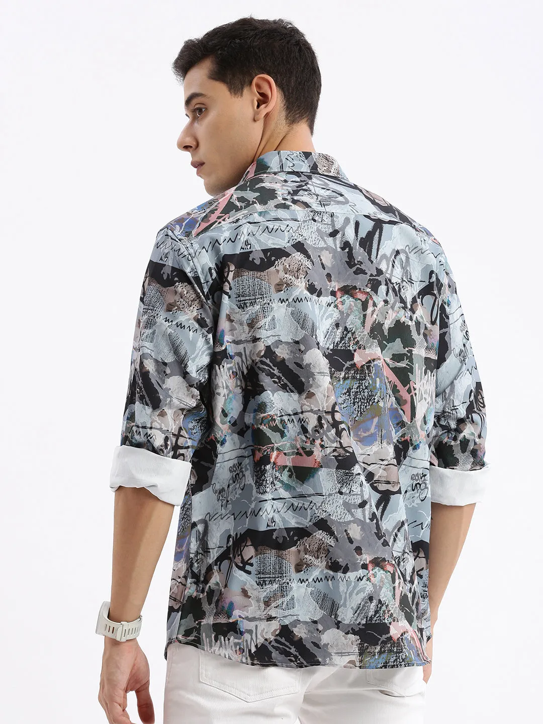 Men Multi Standard Slim Fit Abstract Opaque Printed Casual Shirt