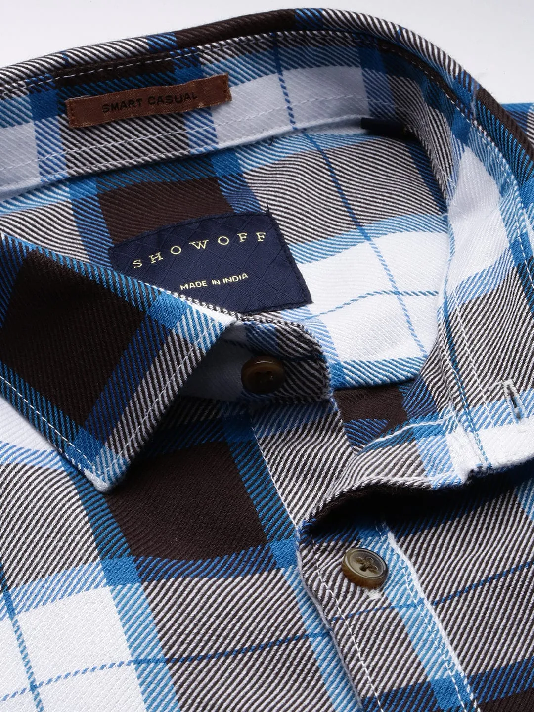 Men Multi Standard Slim Fit Checked Spread Collar Cotton Casual Shirt