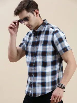 Men Multi Standard Slim Fit Checked Spread Collar Cotton Casual Shirt