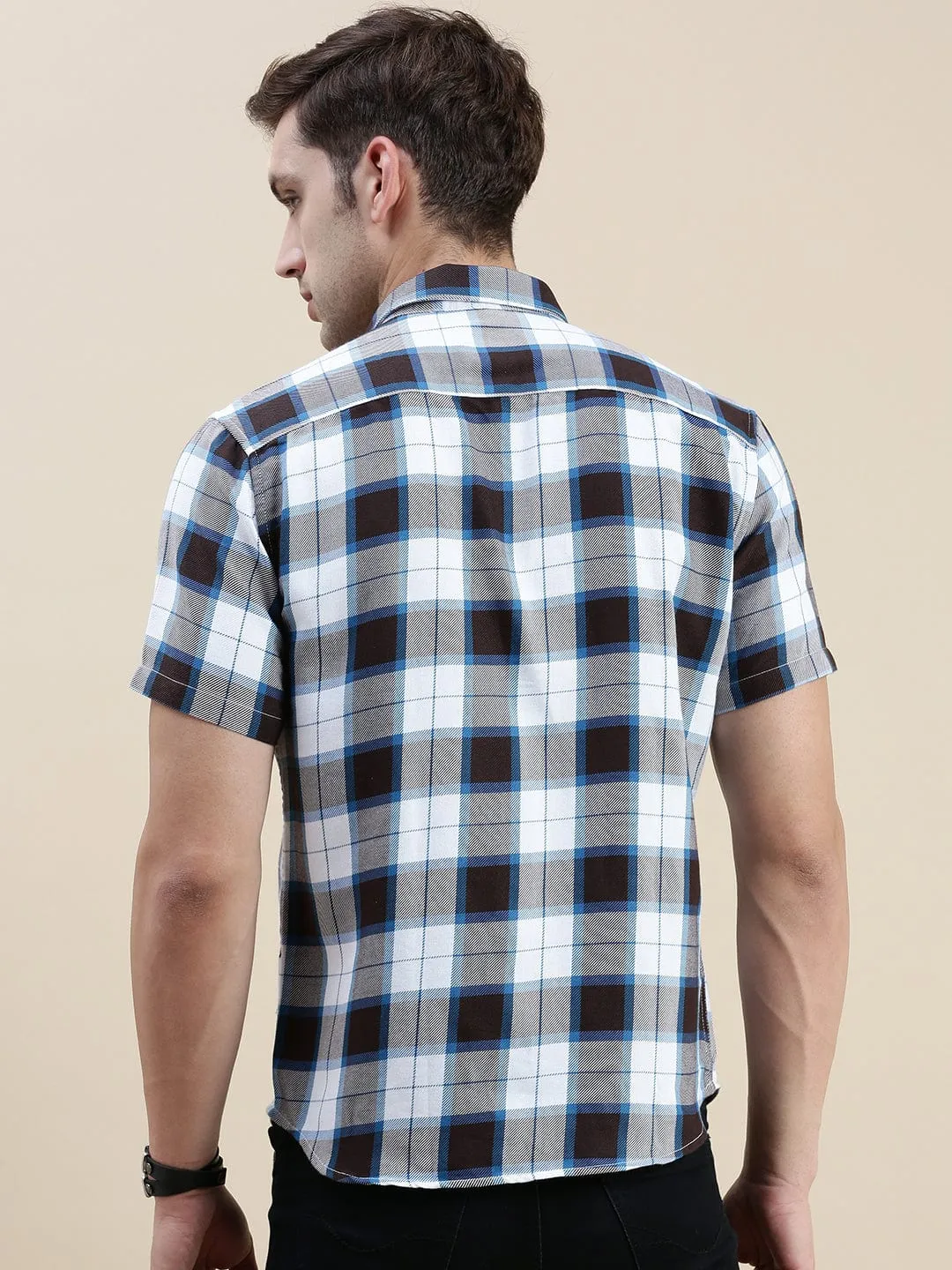 Men Multi Standard Slim Fit Checked Spread Collar Cotton Casual Shirt