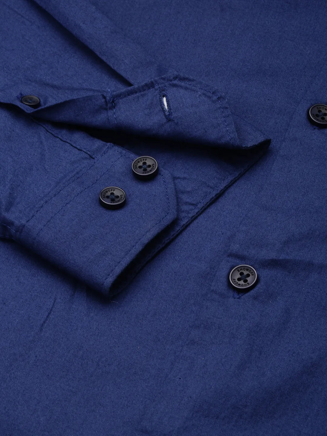 Men Navy Blue Spread Collar Cotton Regular Fit Classic Shirt