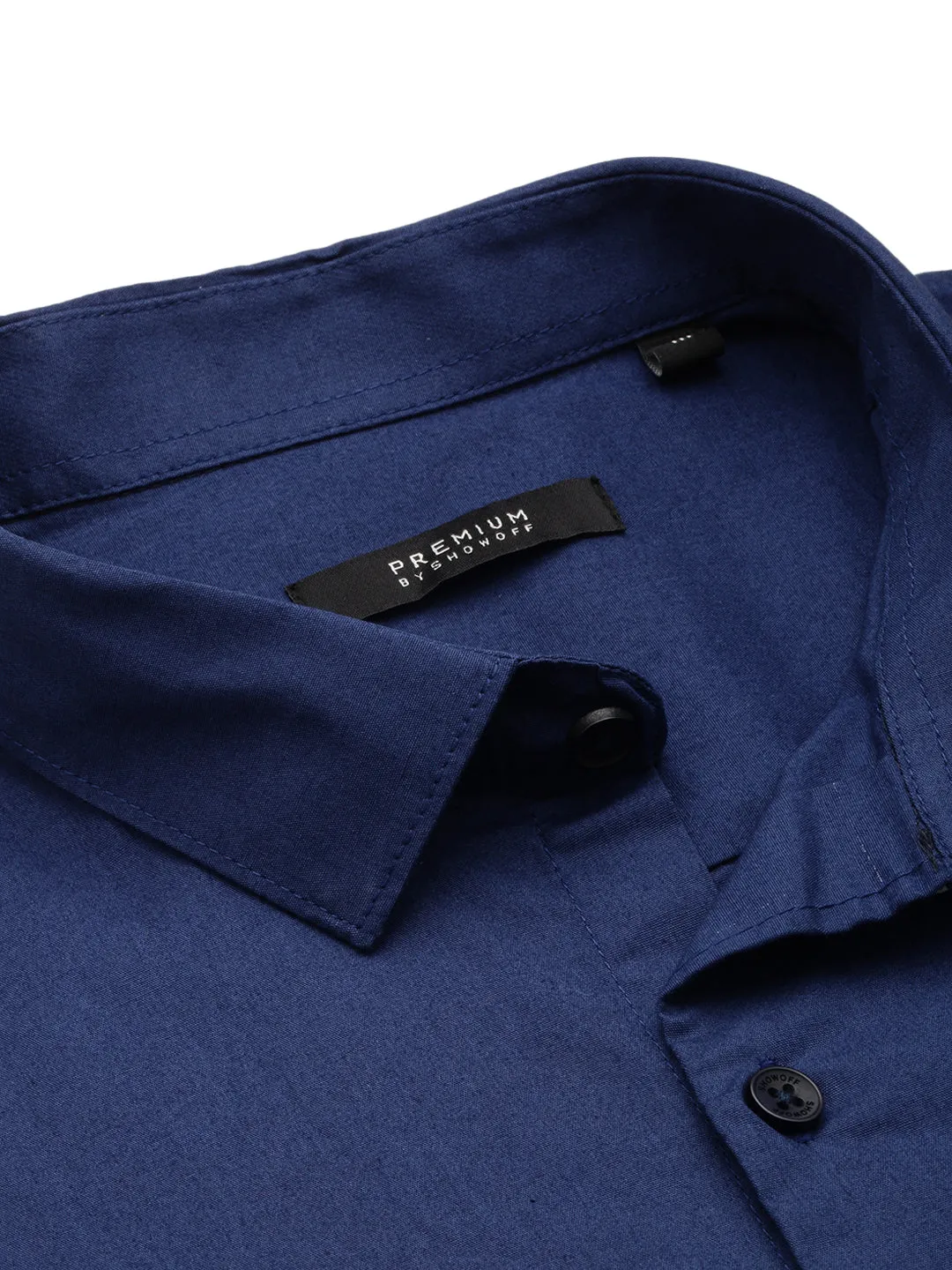 Men Navy Blue Spread Collar Cotton Regular Fit Classic Shirt