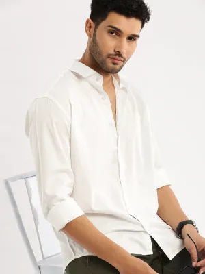 Men White Slim Fit Long Sleeves Cotton Casual Shirt