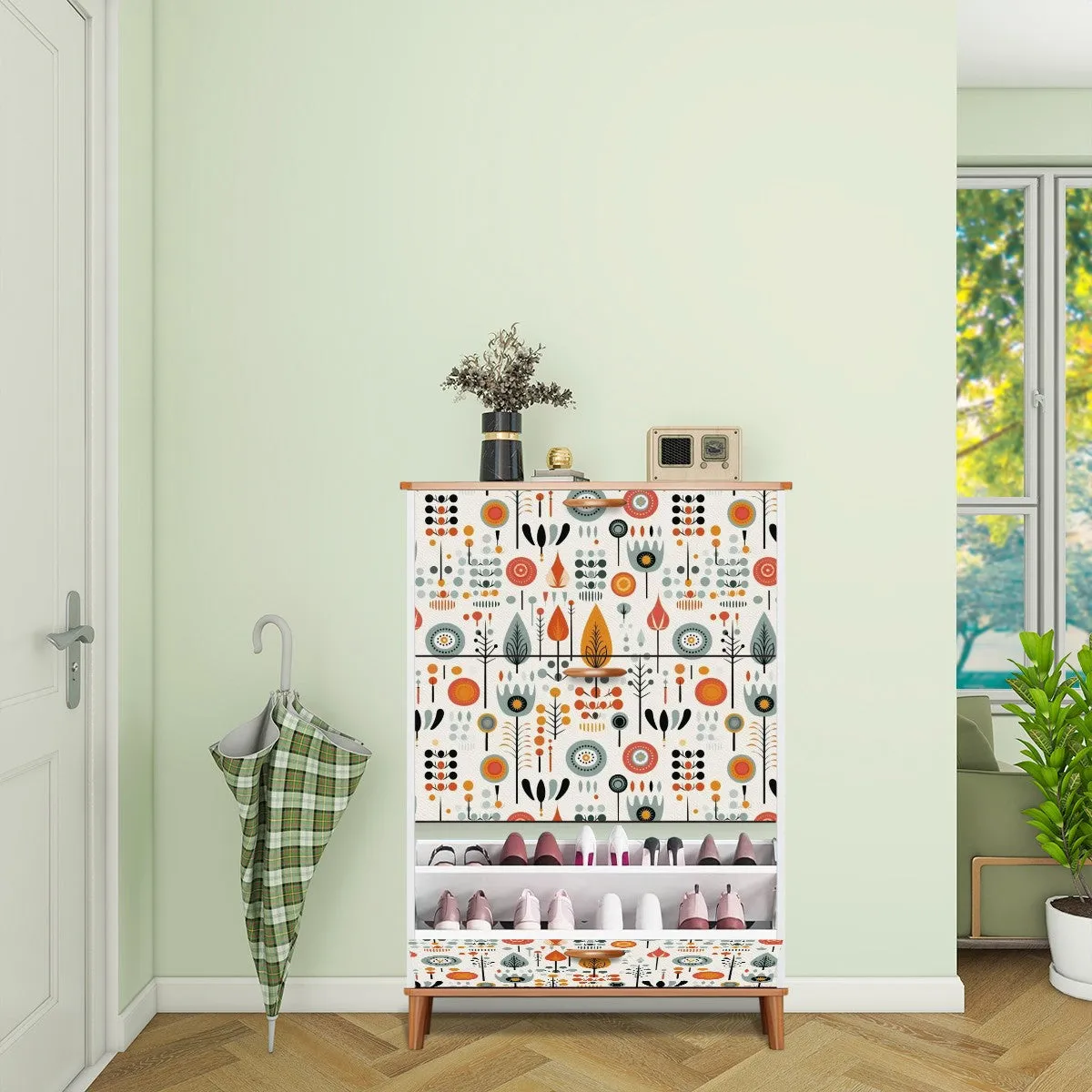 Mid Century Modern Scandinavian Designed Shoe Storage Shoe Cabinet
