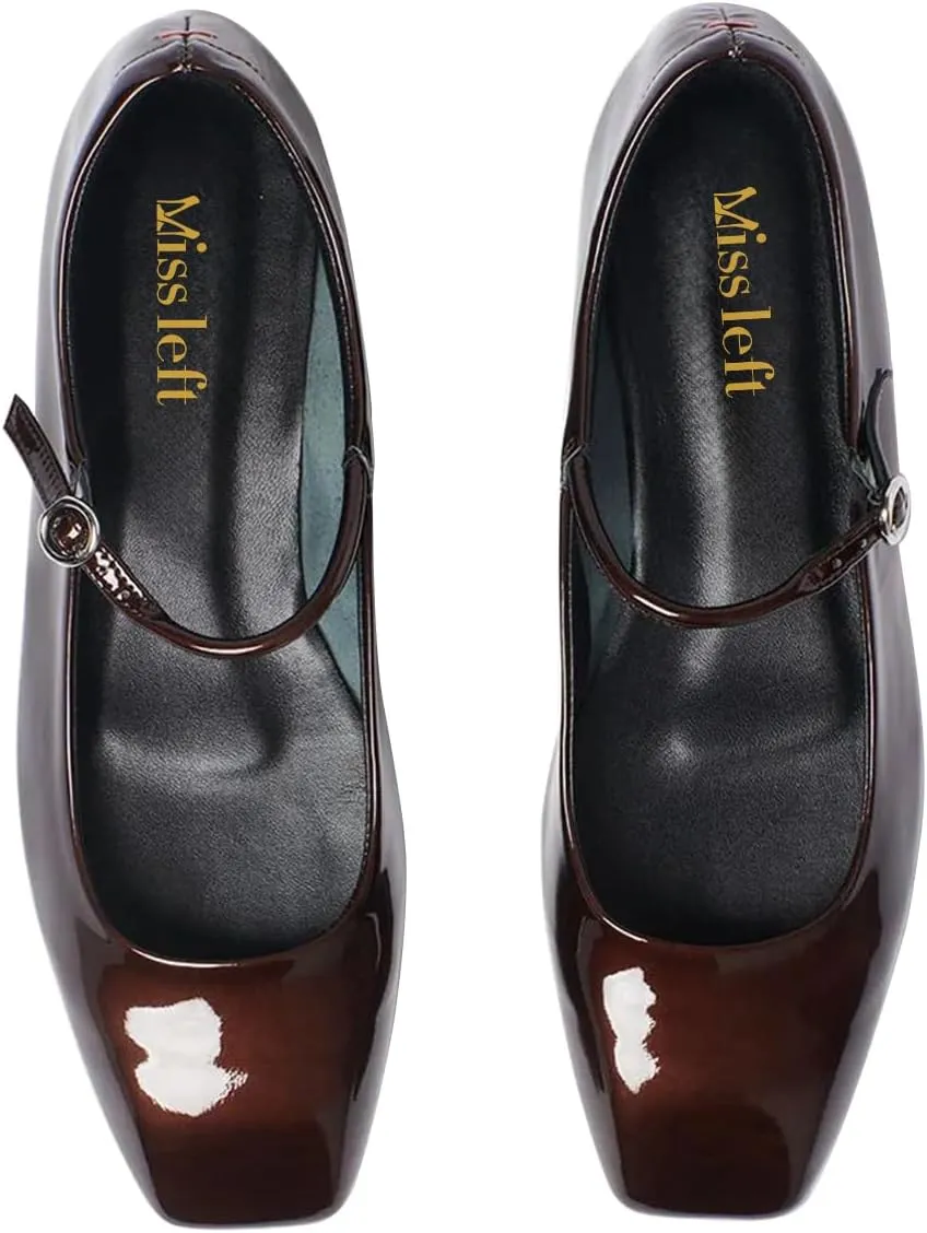 miss left Women's Adorable Closed Square Toe Mary Jane Flats Adjustable Strap Buckle Ballet Flat Comfort Dance Ballroom Shoes Size 4-16 US