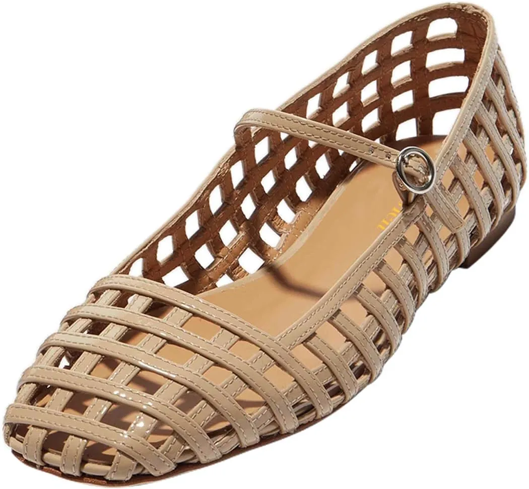 miss left Women's Adorable Closed Square Toe Mary Jane Flats Adjustable Strap Buckle Ballet Flat Comfort Dance Ballroom Shoes Size 4-16 US