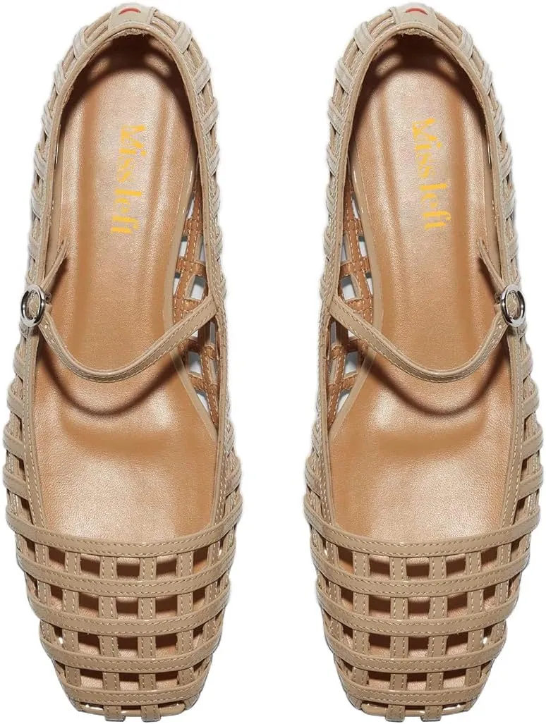 miss left Women's Adorable Closed Square Toe Mary Jane Flats Adjustable Strap Buckle Ballet Flat Comfort Dance Ballroom Shoes Size 4-16 US