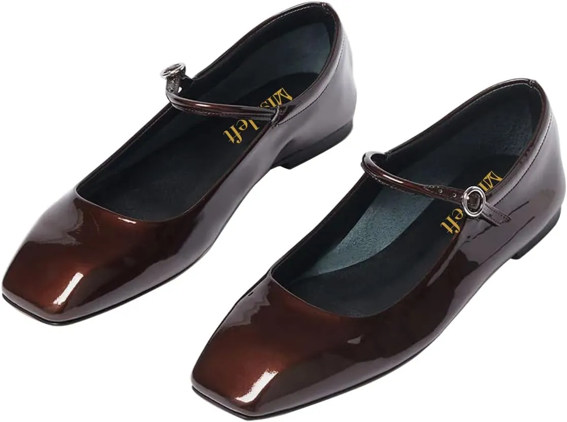 miss left Women's Adorable Closed Square Toe Mary Jane Flats Adjustable Strap Buckle Ballet Flat Comfort Dance Ballroom Shoes Size 4-16 US