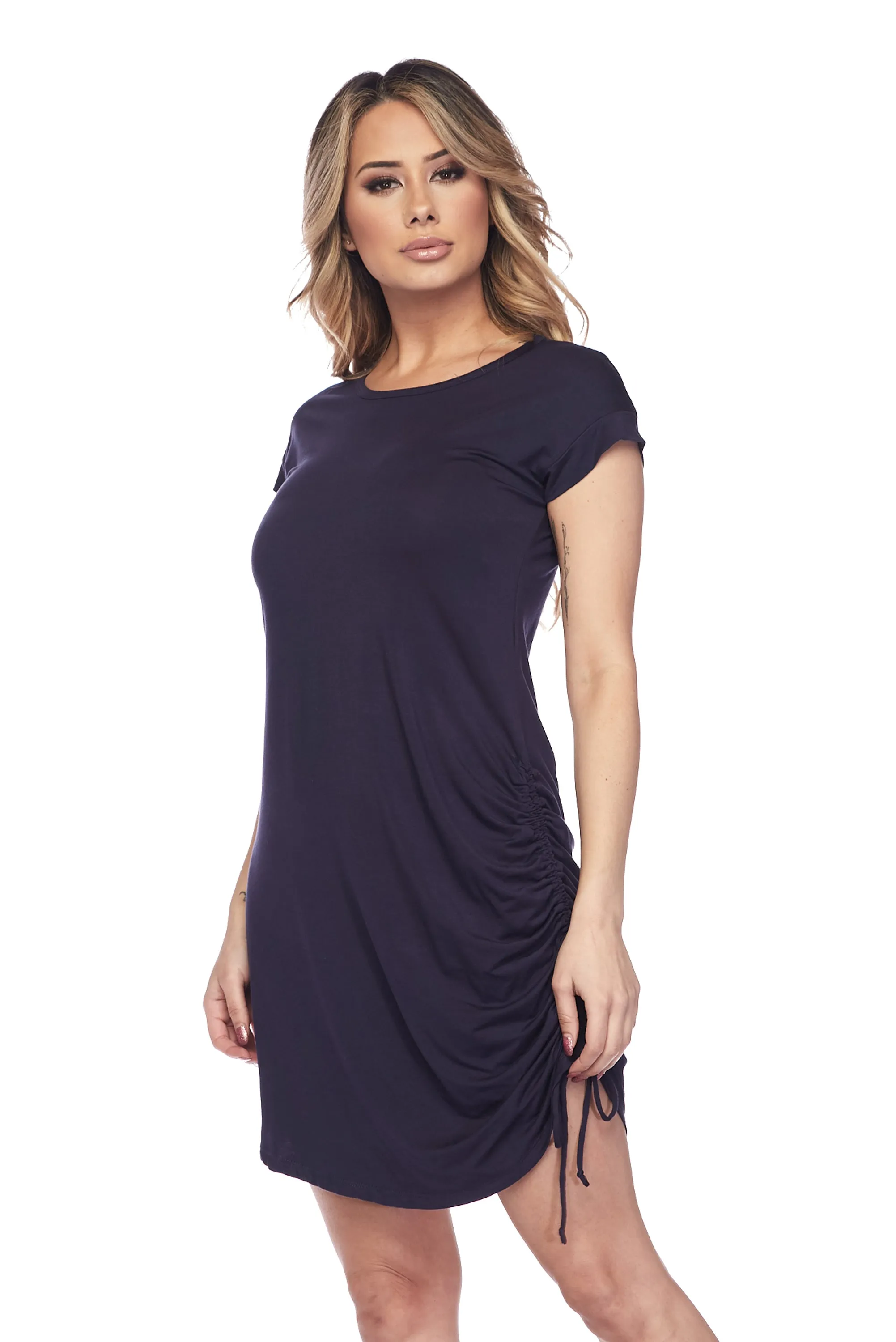 One Sided Short Sleeve Cinched Dress