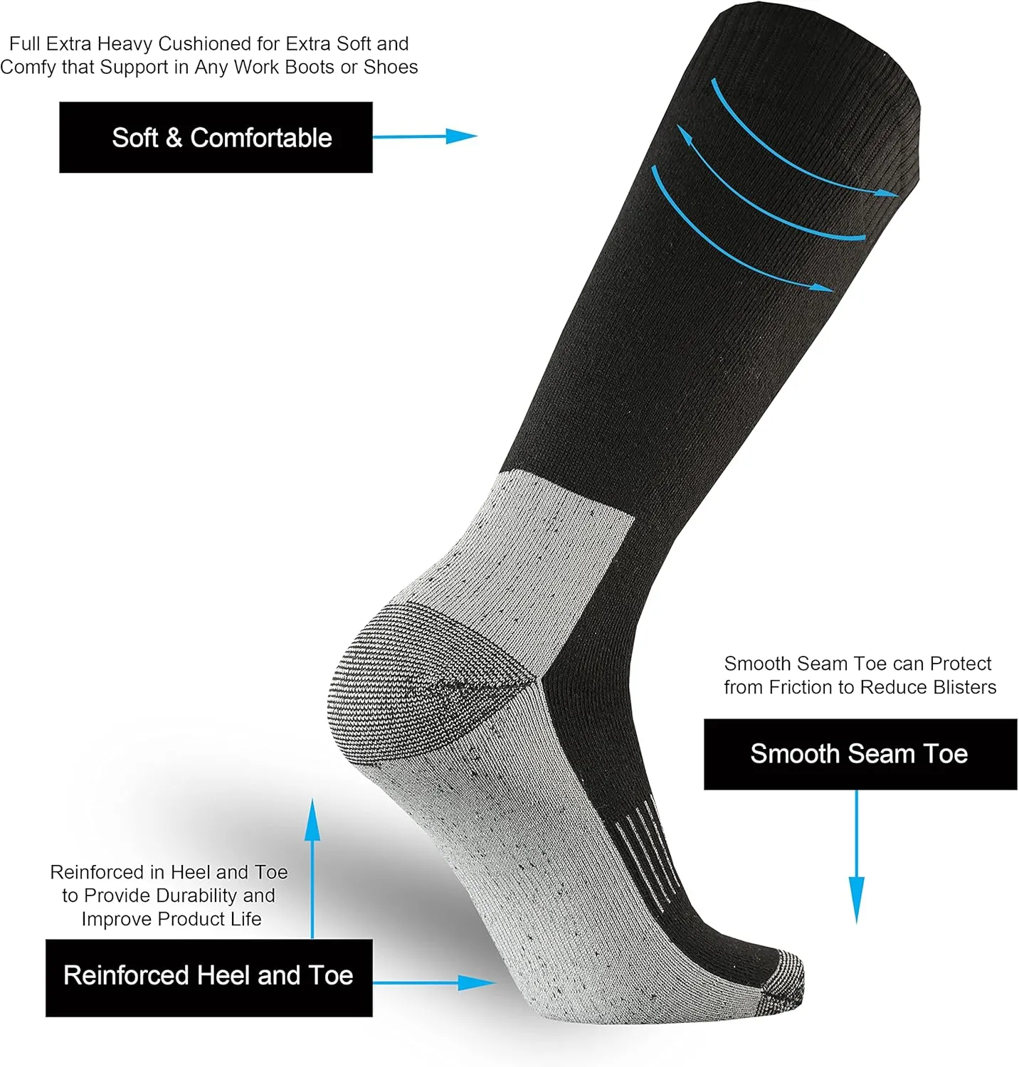 ONKE Knee High Socks Cushioned Moisture Wicking for Mens Over the Calf OTC Steel Toe Western Work Boot Thermal Hiking Hunting