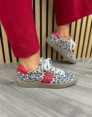 Paul Green (SS25) Leopard Print Trainer with Gum Sole and Red Inserts 5464-13 - Leopard/Nappa Desert/Salsa (PG7)