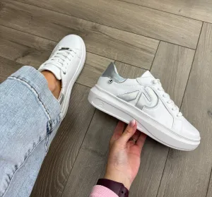 Rieker (R43) Lace Up Trainer With Holographic ‘R’ W1204-82 - White