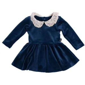 Rock Your Baby Navy Velvet Lace Collar Baby Girl Dress