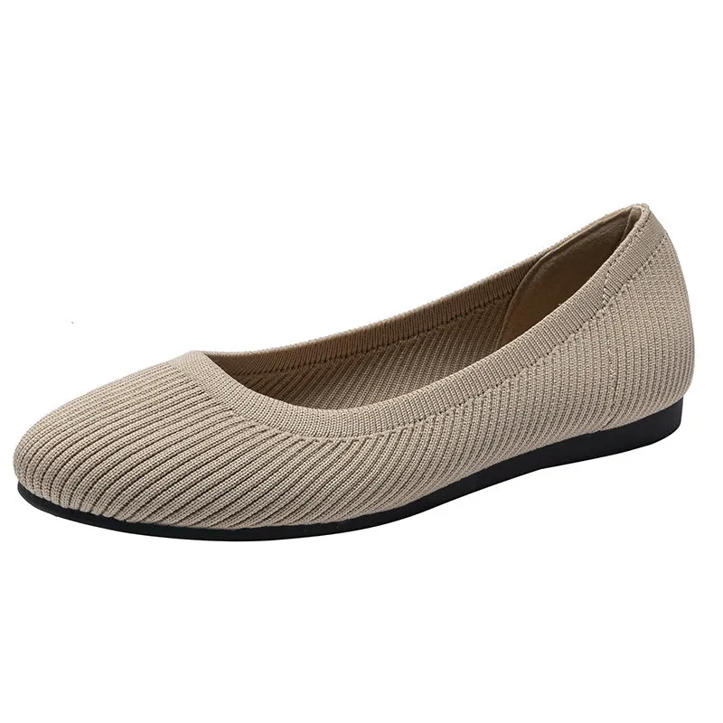 Round Head Light Mouth Fabric Flat Bottom Women's Fashion Solid Color Knitted Soft Sole Large Size Boat Shoes