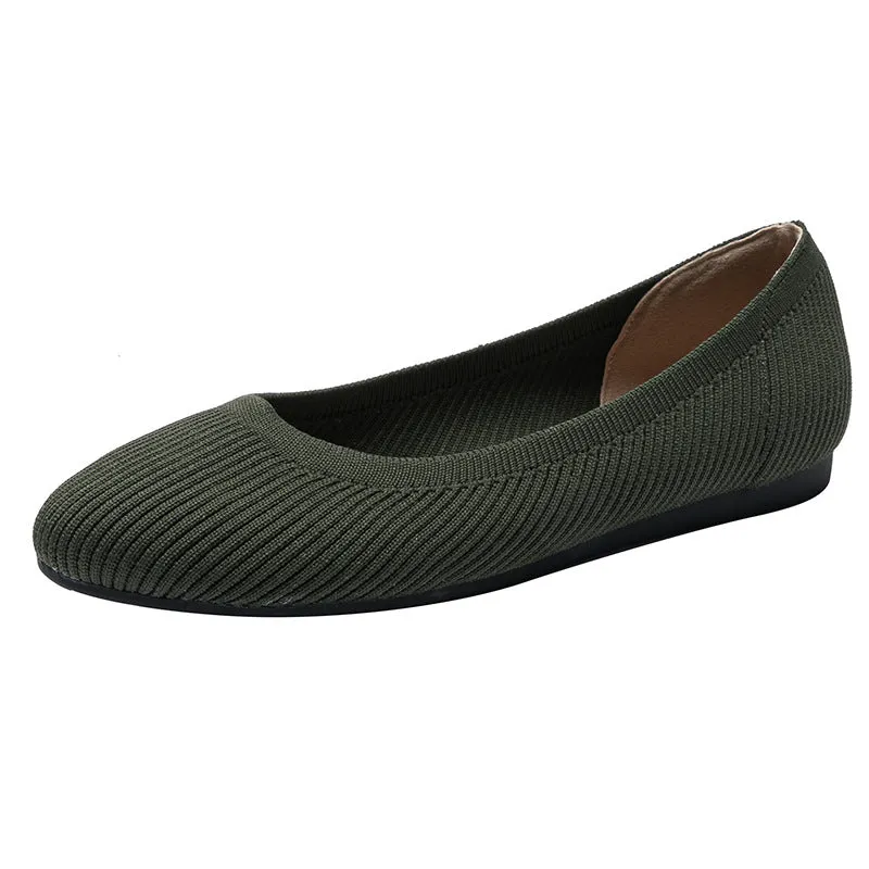 Round Head Light Mouth Fabric Flat Bottom Women's Fashion Solid Color Knitted Soft Sole Large Size Boat Shoes