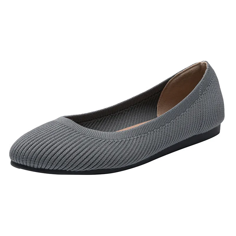 Round Head Light Mouth Fabric Flat Bottom Women's Fashion Solid Color Knitted Soft Sole Large Size Boat Shoes