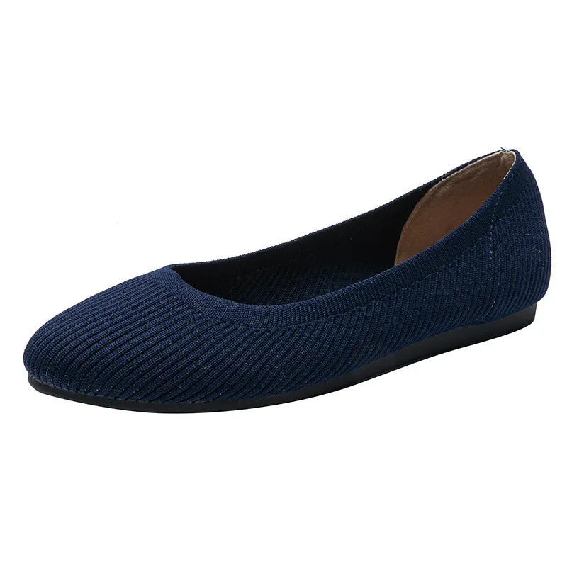 Round Head Light Mouth Fabric Flat Bottom Women's Fashion Solid Color Knitted Soft Sole Large Size Boat Shoes