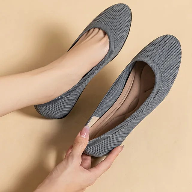Round Head Light Mouth Fabric Flat Bottom Women's Fashion Solid Color Knitted Soft Sole Large Size Boat Shoes