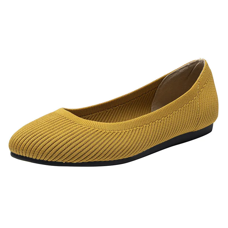 Round Head Light Mouth Fabric Flat Bottom Women's Fashion Solid Color Knitted Soft Sole Large Size Boat Shoes