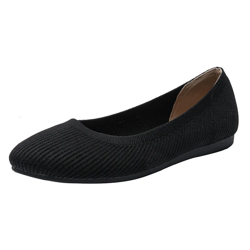 Round Head Light Mouth Fabric Flat Bottom Women's Fashion Solid Color Knitted Soft Sole Large Size Boat Shoes