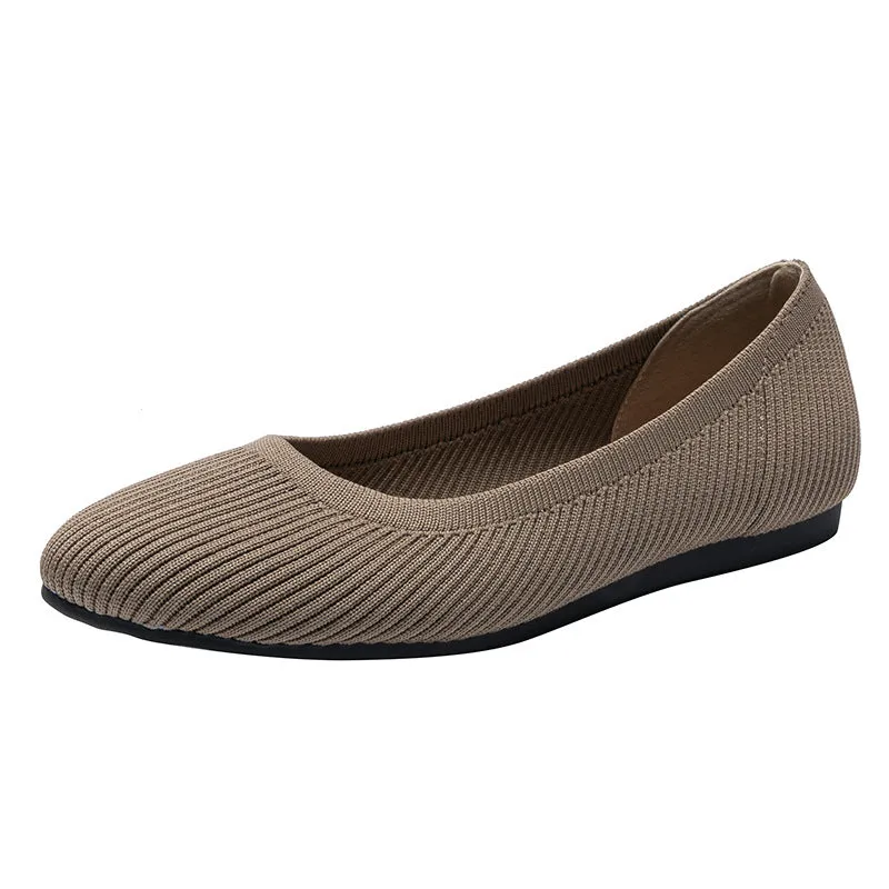Round Head Light Mouth Fabric Flat Bottom Women's Fashion Solid Color Knitted Soft Sole Large Size Boat Shoes