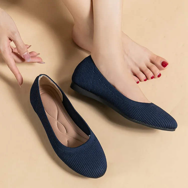 Round Head Light Mouth Fabric Flat Bottom Women's Fashion Solid Color Knitted Soft Sole Large Size Boat Shoes