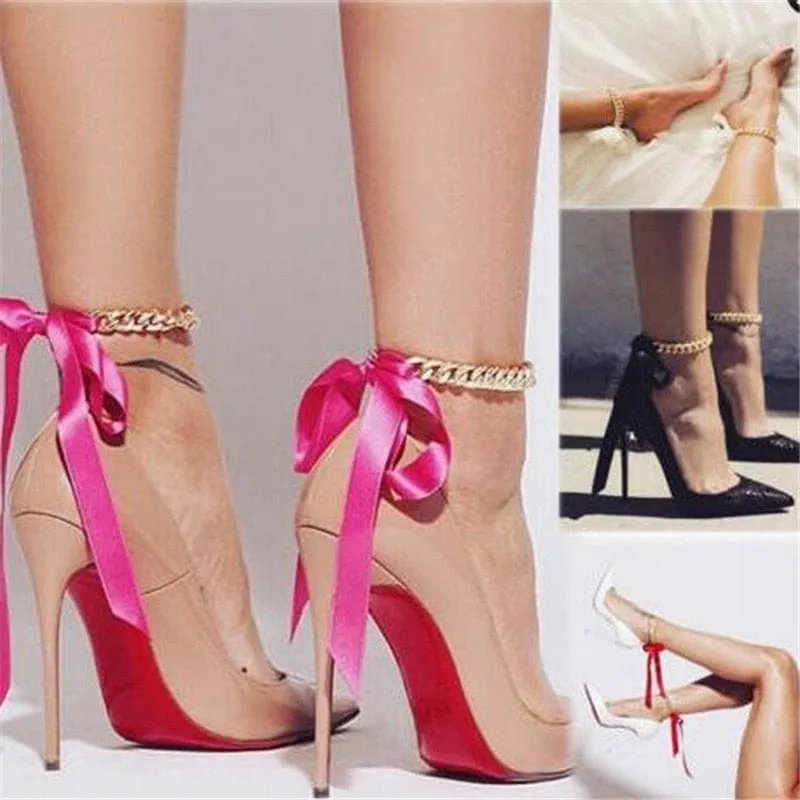 Satin Ribbon Chain Link Anklet Foot Chain Ankle Bracelet