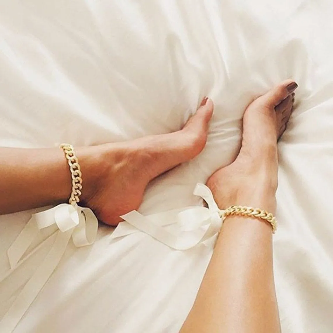 Satin Ribbon Chain Link Anklet Foot Chain Ankle Bracelet