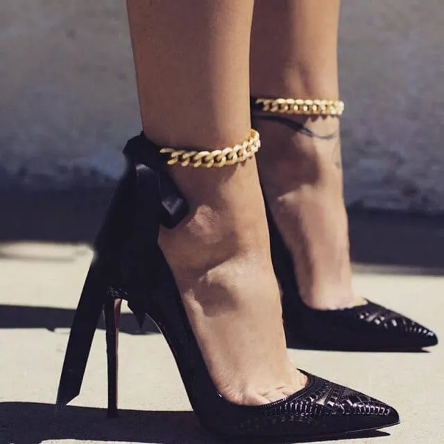 Satin Ribbon Chain Link Anklet Foot Chain Ankle Bracelet