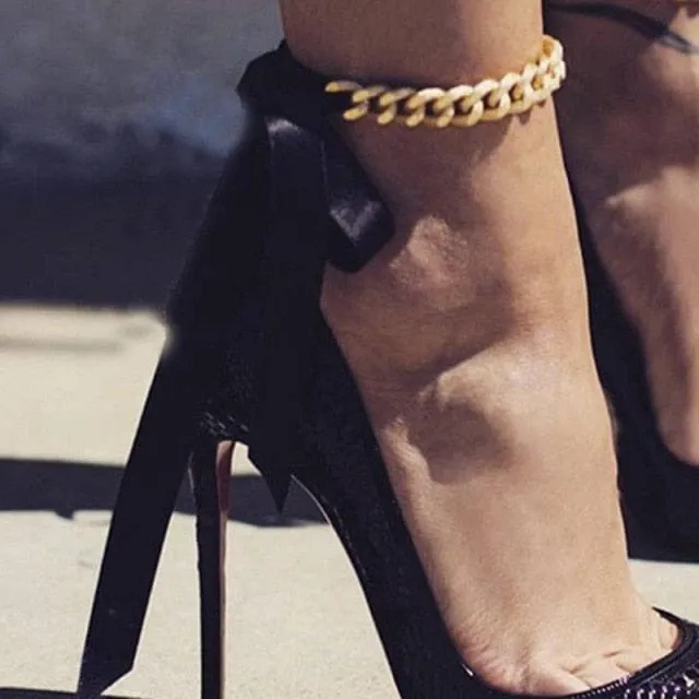 Satin Ribbon Chain Link Anklet Foot Chain Ankle Bracelet