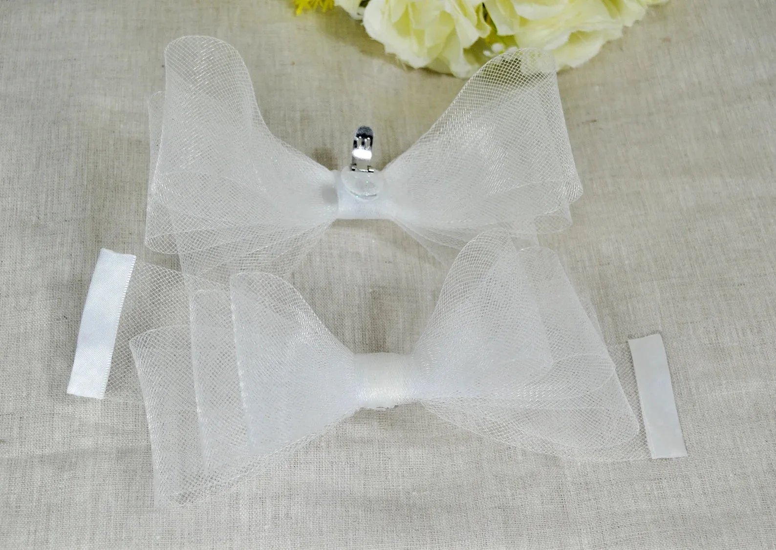 Shoe Bow Clips - Asymmetrical Organza Bow