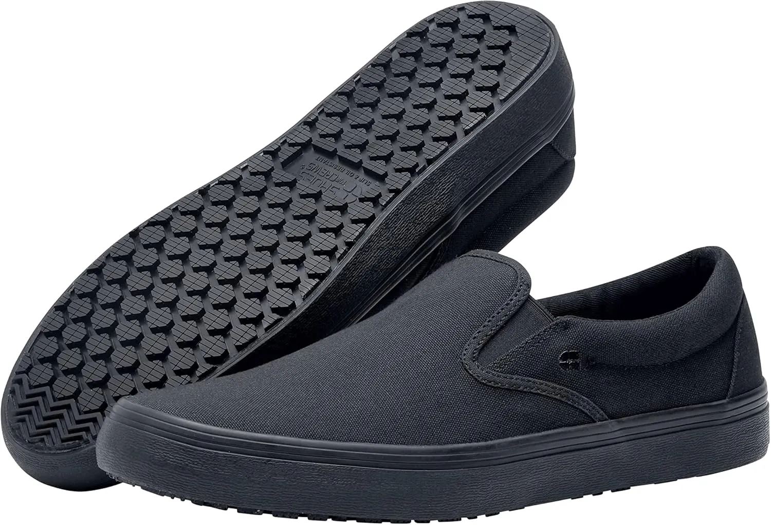 Shoes for Crews Merlin, Slip-On, Men's, Women's, Unisex, Slip Resistant Work Shoes, Black Leather, Men's Size 11 Wide, Women's Size 12.5 Wide