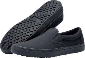 Shoes for Crews Merlin, Slip-On, Men's, Women's, Unisex, Slip Resistant Work Shoes, Black Leather, Men's Size 7 Wide, Women's Size 8.5 Wide