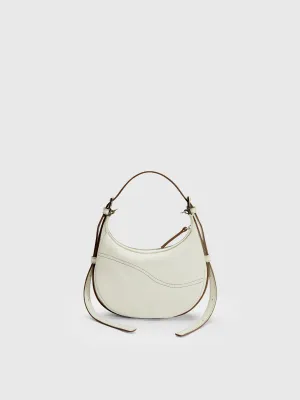 Silea Bianco/Contrast Stitch Grained Leather Mini hobo bag