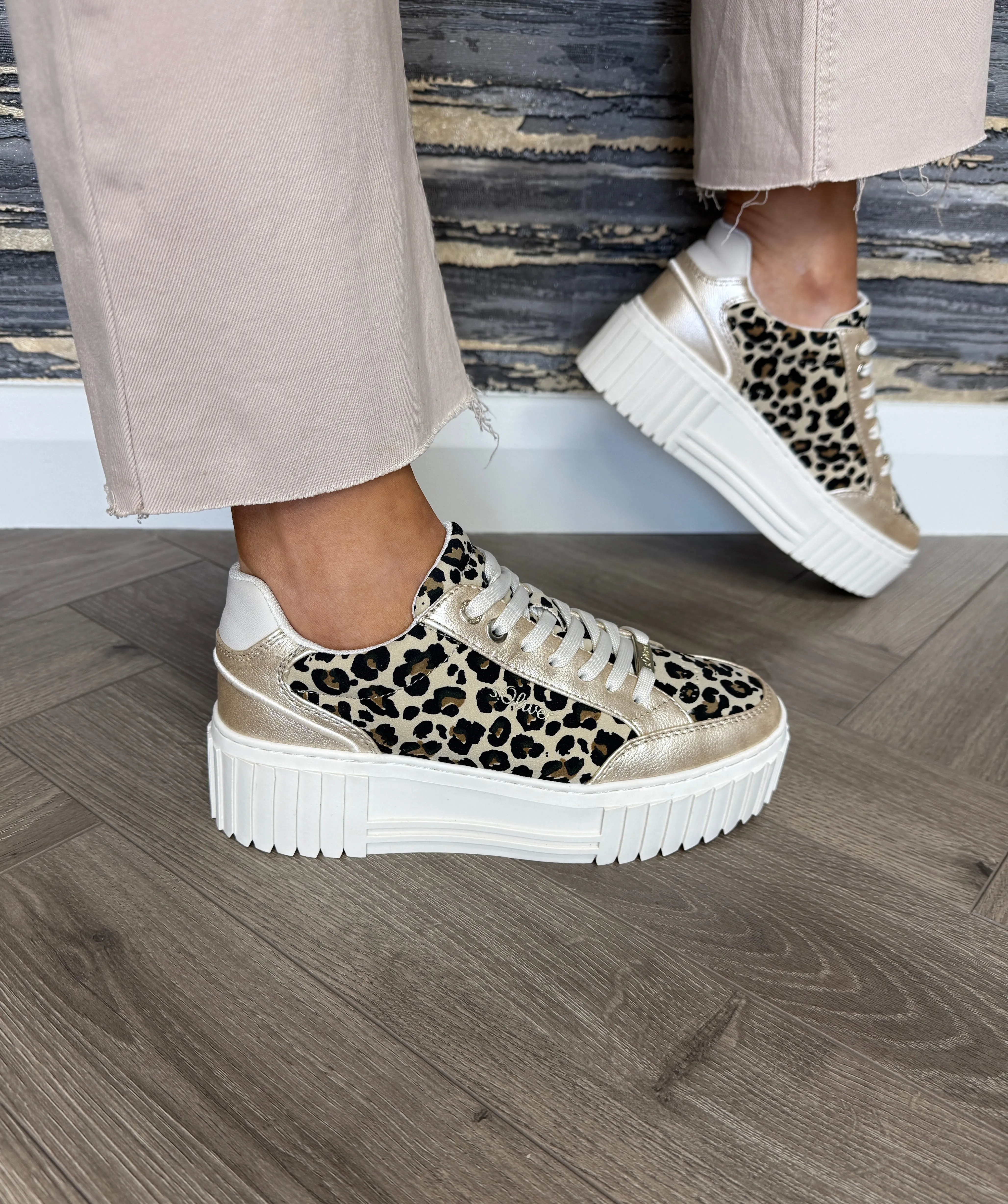 S.Oliver (S38) Platform Trainer with Metallic and Leopard Inserts 23662 - Leopard Comb