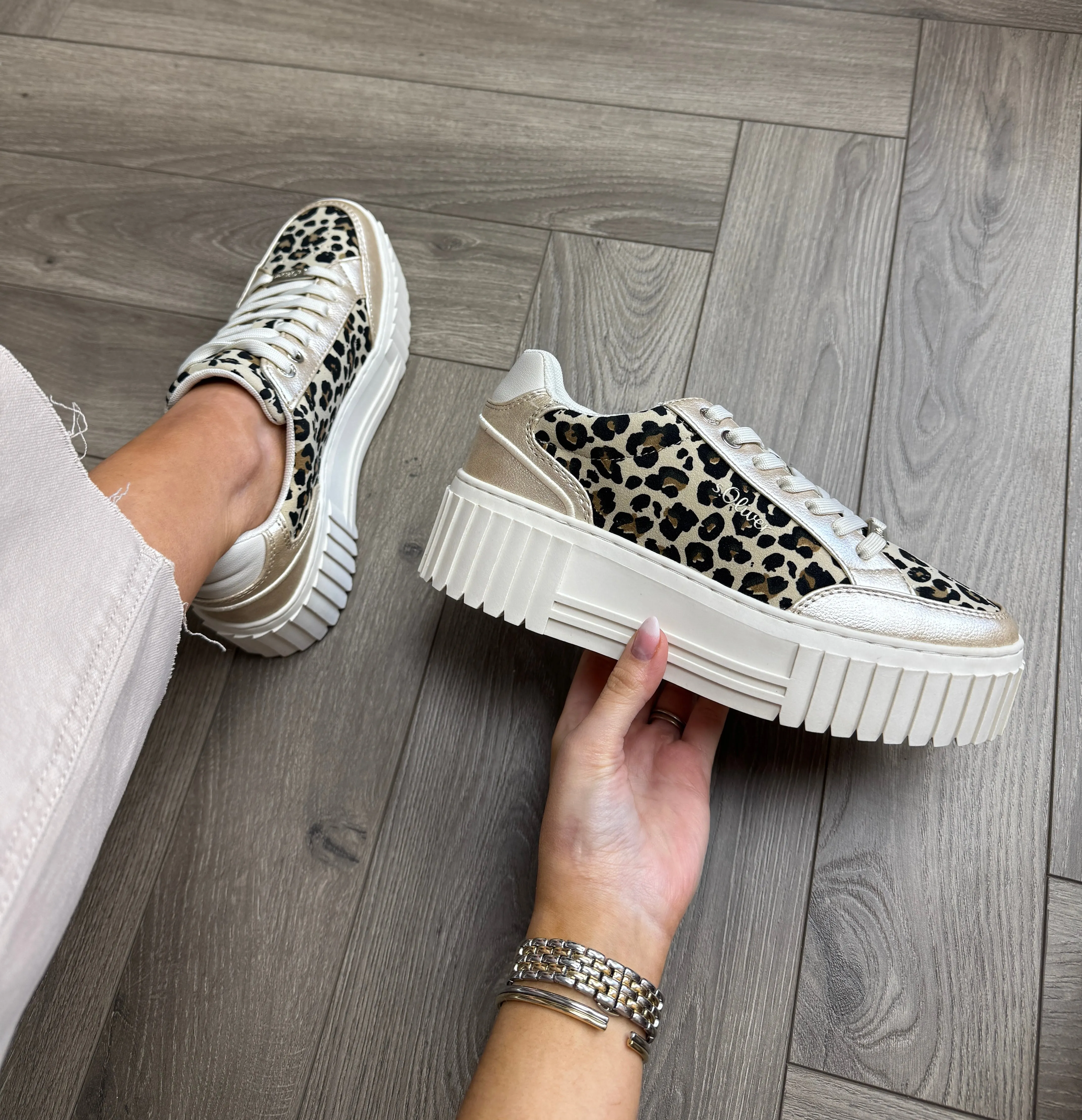 S.Oliver (S38) Platform Trainer with Metallic and Leopard Inserts 23662 - Leopard Comb