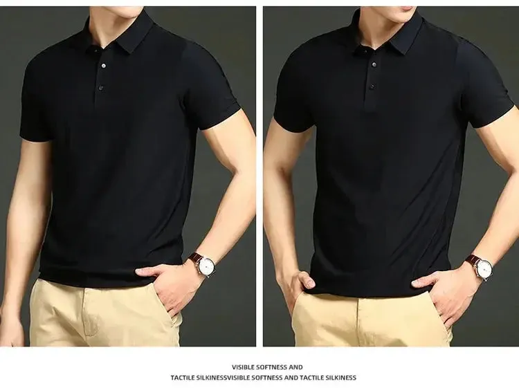 Summer T-shirt Short Sleeve Stretch Ice Silk Polo Shirt Men Business Casual