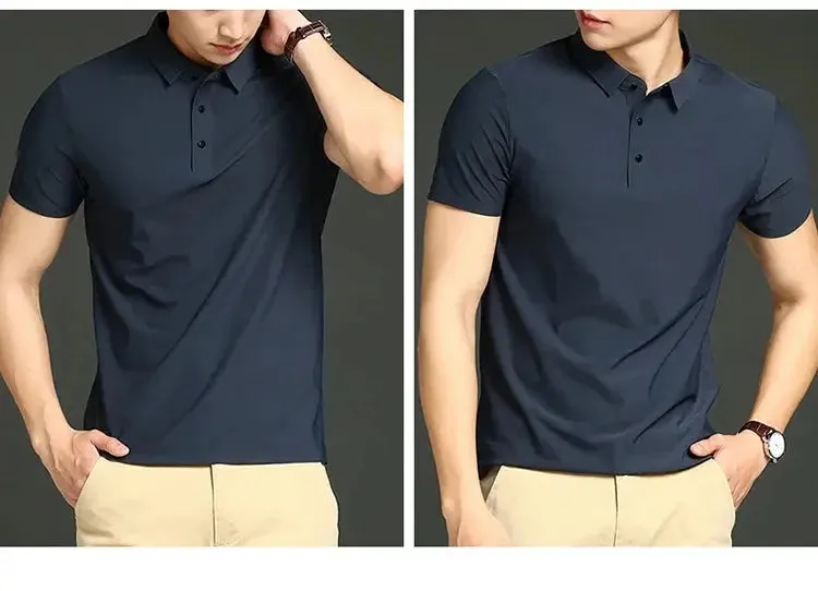 Summer T-shirt Short Sleeve Stretch Ice Silk Polo Shirt Men Business Casual
