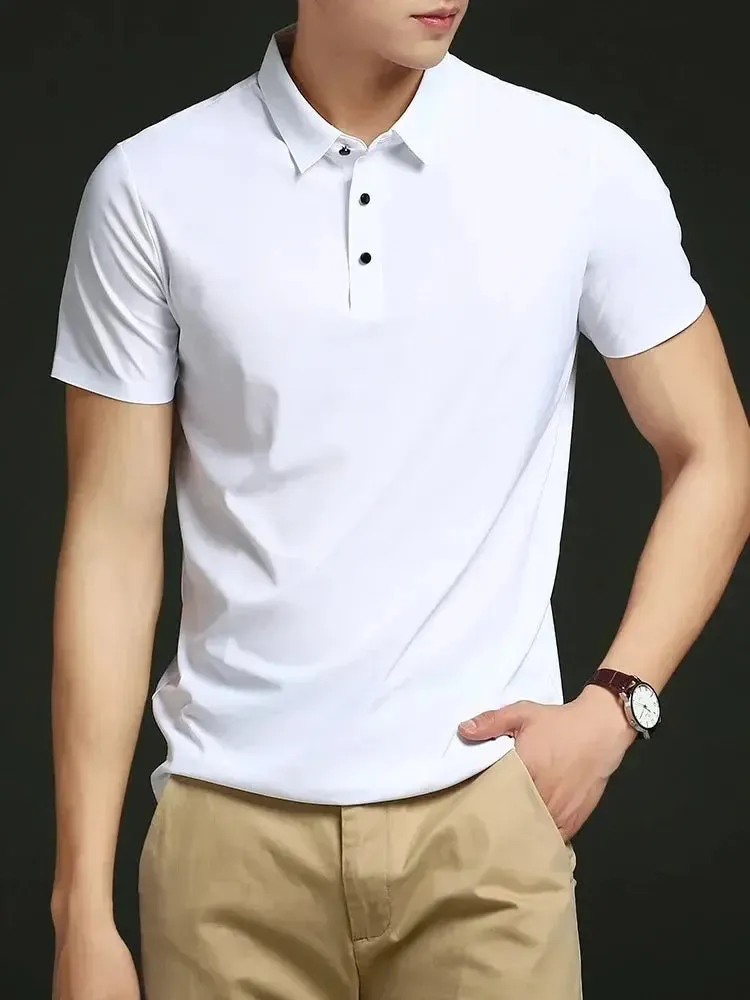 Summer T-shirt Short Sleeve Stretch Ice Silk Polo Shirt Men Business Casual