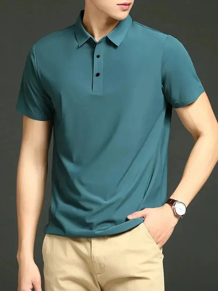 Summer T-shirt Short Sleeve Stretch Ice Silk Polo Shirt Men Business Casual