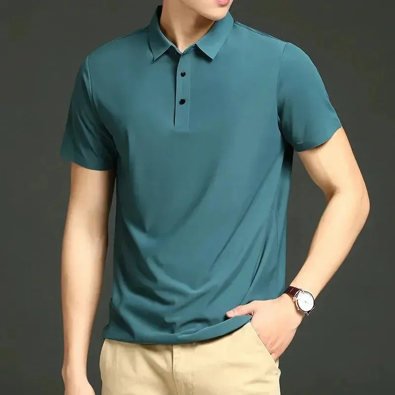 Summer T-shirt Short Sleeve Stretch Ice Silk Polo Shirt Men Business Casual