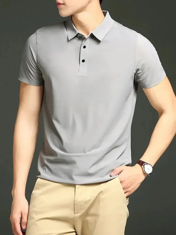 Summer T-shirt Short Sleeve Stretch Ice Silk Polo Shirt Men Business Casual