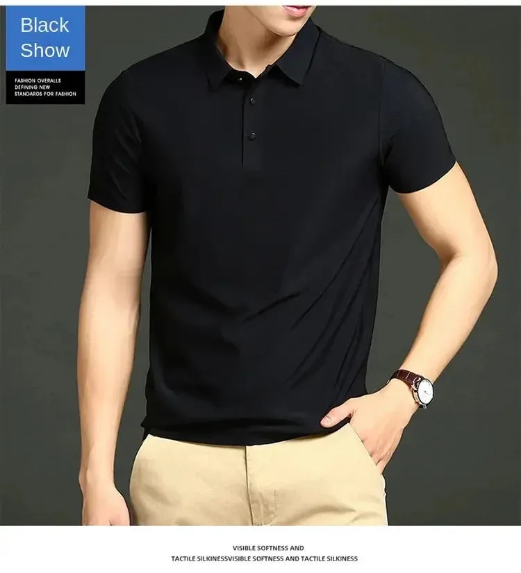Summer T-shirt Short Sleeve Stretch Ice Silk Polo Shirt Men Business Casual