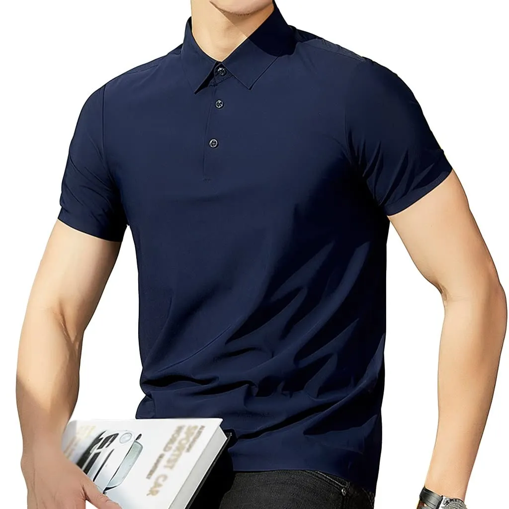 Summer T-shirt Short Sleeve Stretch Ice Silk Polo Shirt Men Business Casual