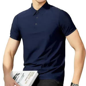 Summer T-shirt Short Sleeve Stretch Ice Silk Polo Shirt Men Business Casual