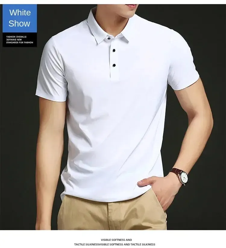 Summer T-shirt Short Sleeve Stretch Ice Silk Polo Shirt Men Business Casual