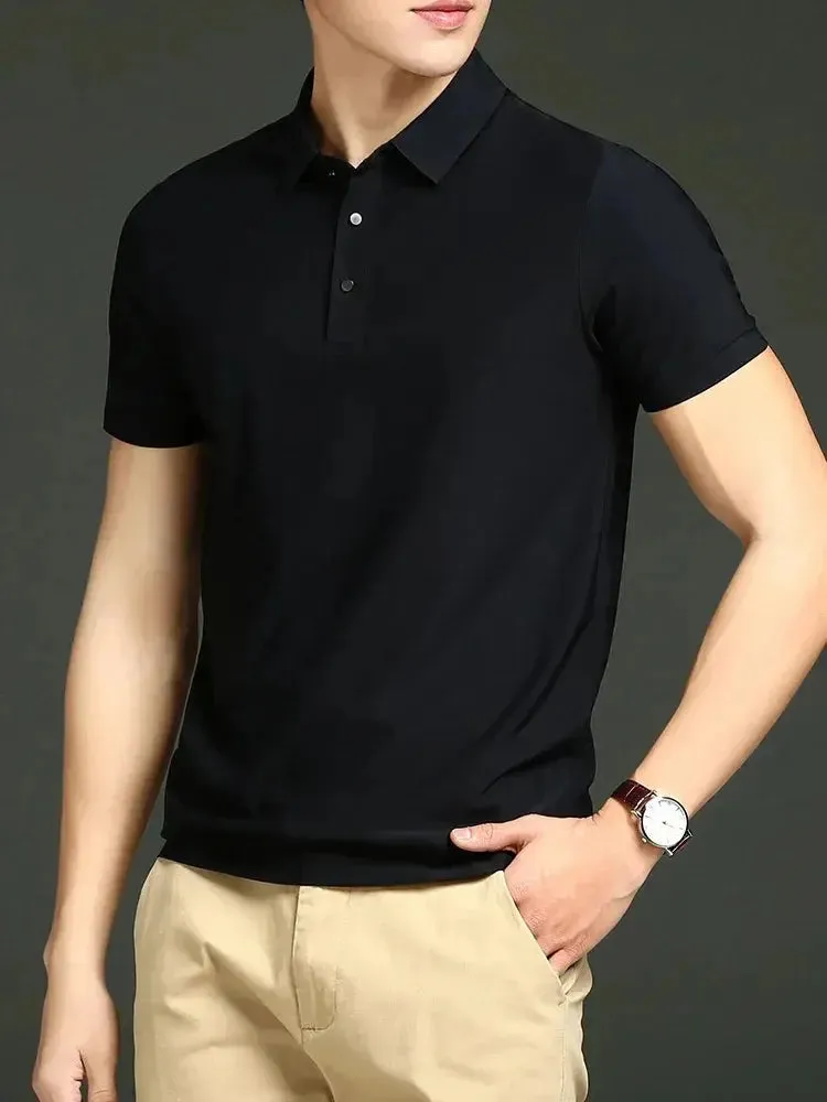 Summer T-shirt Short Sleeve Stretch Ice Silk Polo Shirt Men Business Casual