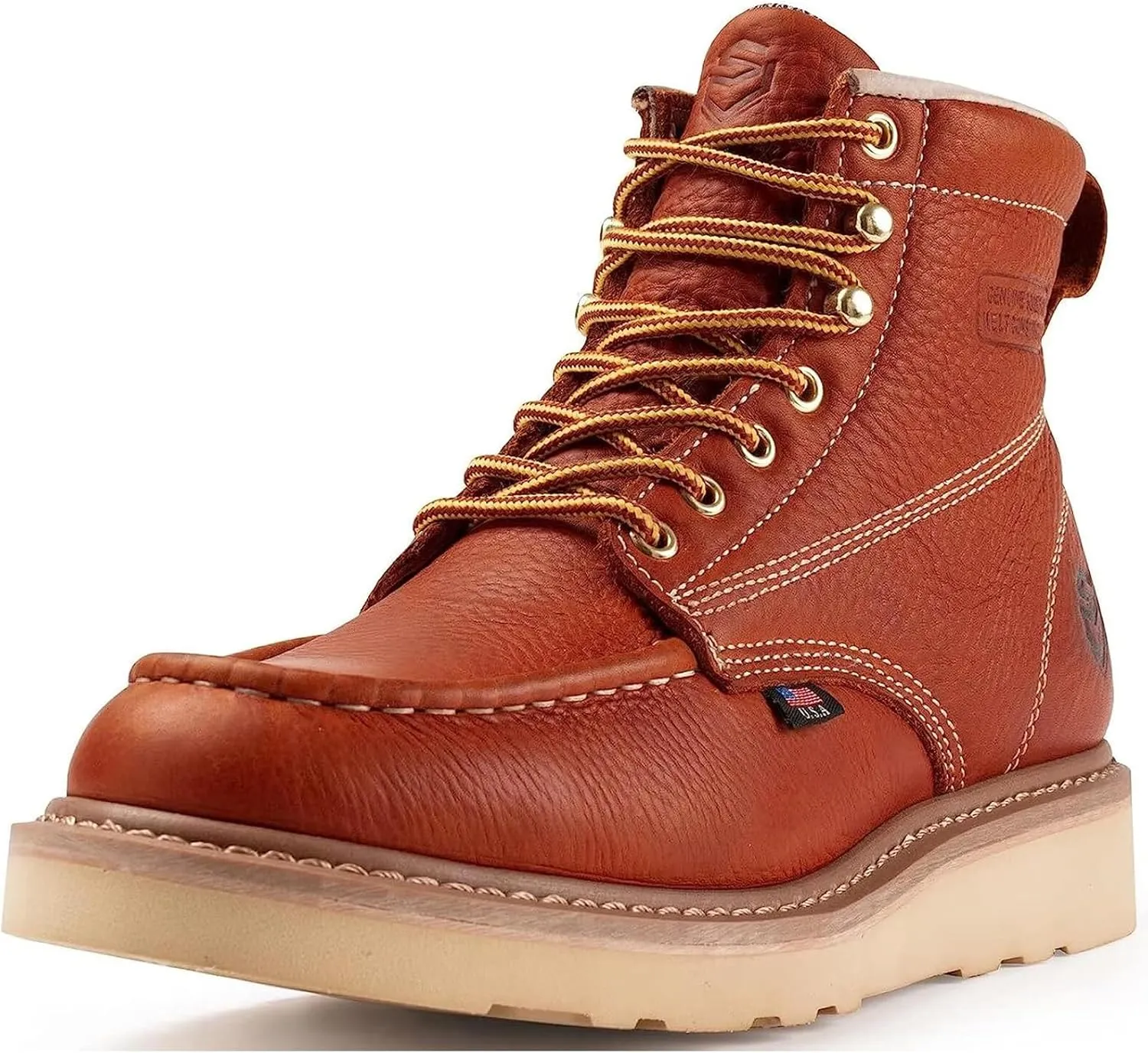 SUREWAY 6 in Mens Soft/Steel Toe Wedge Work Boots for Men-Full Grain Leather,Goodyear,Non-Slip EH Safety Industial Construction Moc Toe Work Boots/Shoes,Waterproof Steel Toe Light Brown,Size 10.5